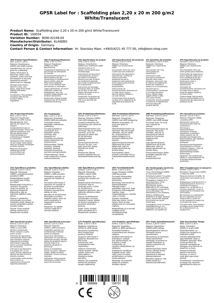 Võrgutekk tellingutele 2, 20 x 20 m 200 g/m² Valge/Läbipaistev-2