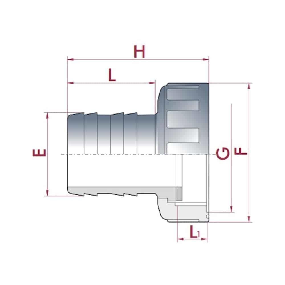 PVC voolikuliitmik keeratava mutriga ¾" IG x 20 mm-0