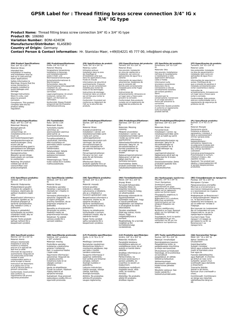 Keermestatud liitmik Messingühendus 3/4" IG x 3/4" IG Tüüp koonus-tihend-0