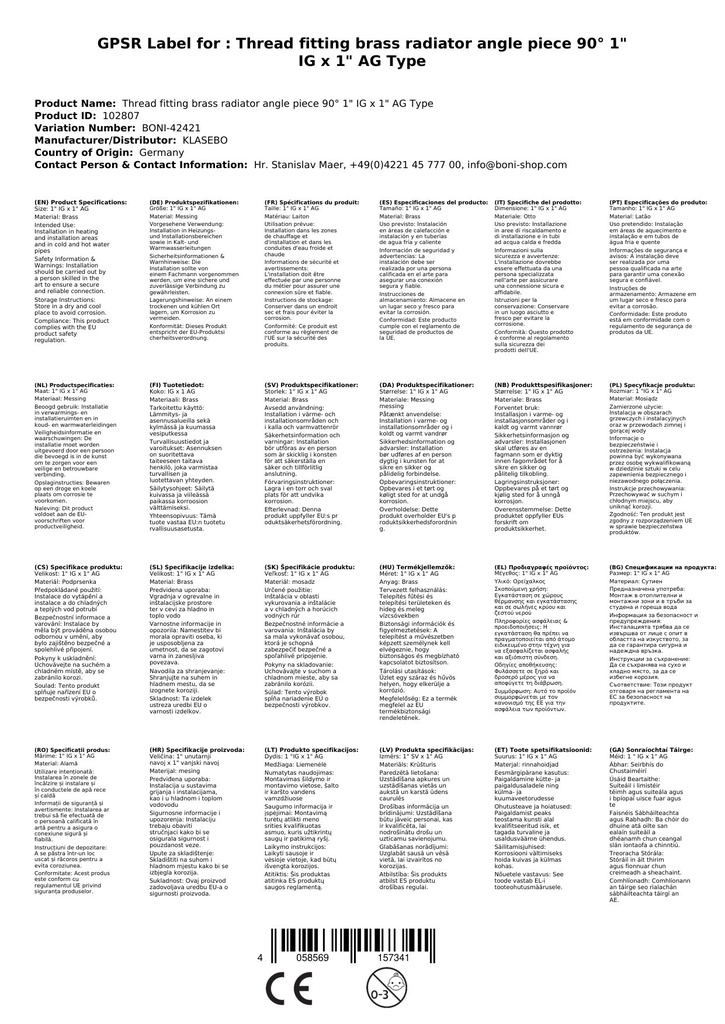 Keermestatud messingist radiaatori nurk 90° 1" IG x 1" AG tüüp koonustihend-2