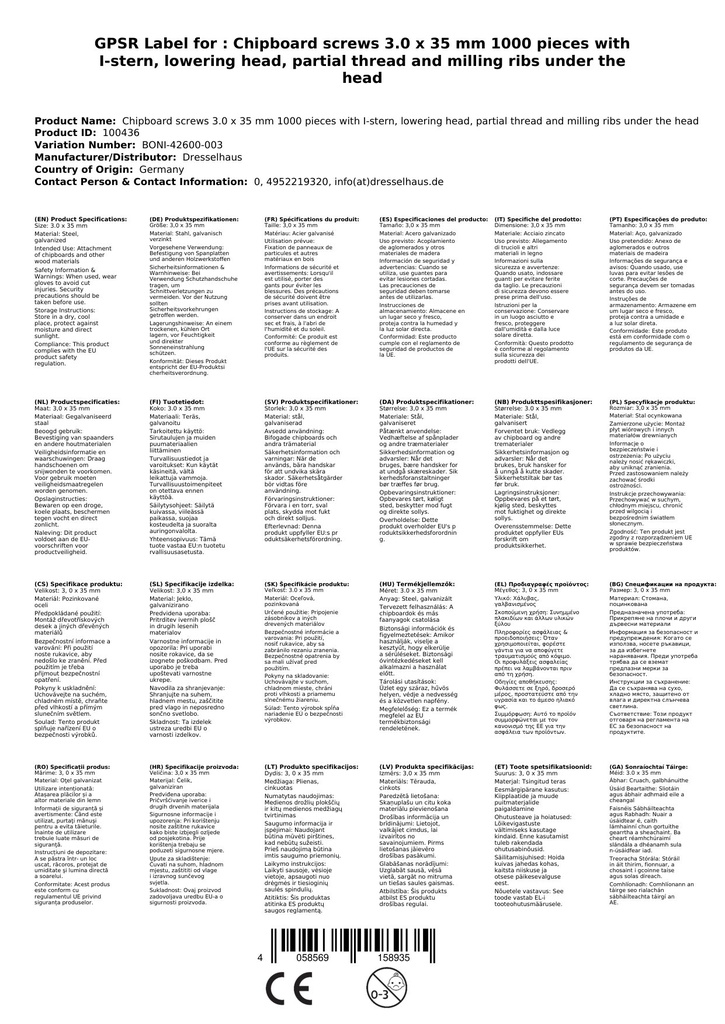 Puitlaastplaatide kruvid 3,0 x 35 mm 1000 tükki koos I-tähe, süvistatava pea, osalise keerme ja freesribidega pea all-2