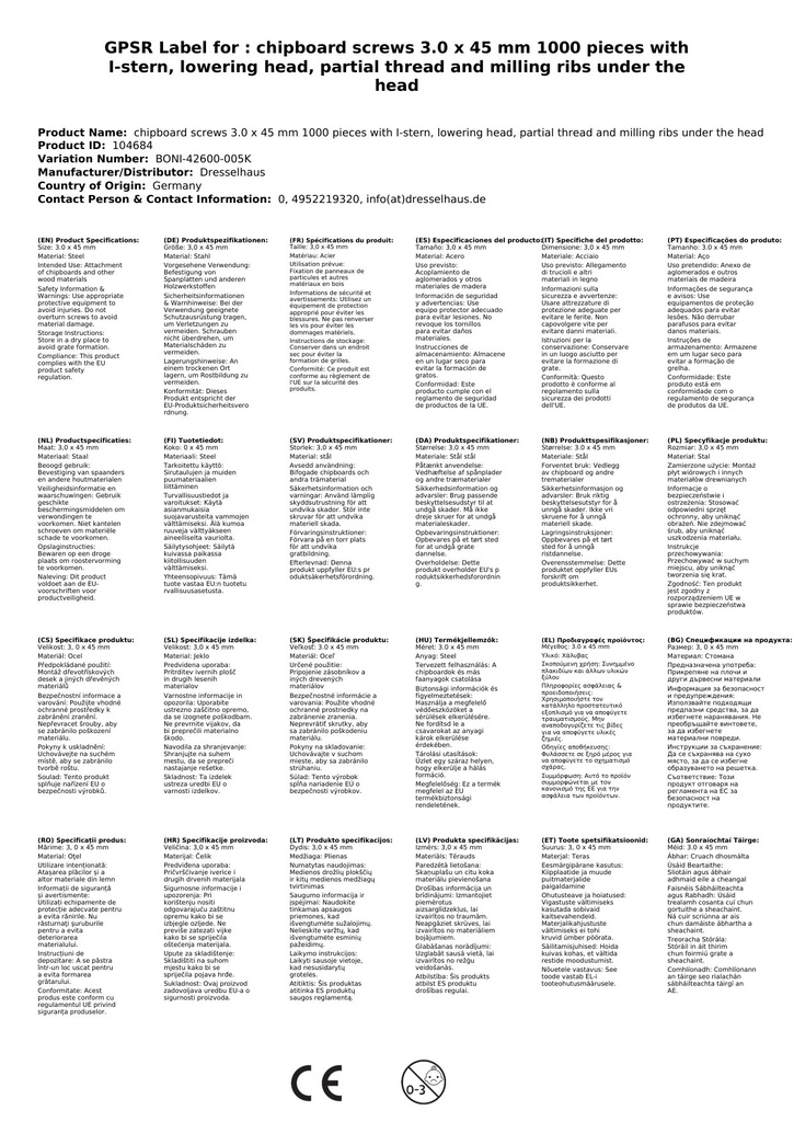 Puitlaastukruvid 3,0 x 45 mm 1000 tükki I-tähega, süvistatav pea, osaline keere ja freesribid pea all-1