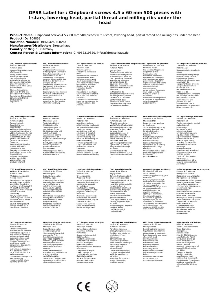 Puitlaastplaadi kruvid 4,5 x 60 mm 500 tükki koos I-tähega, süvistatav pea, osaline keere ja freesimisribid pea all-1