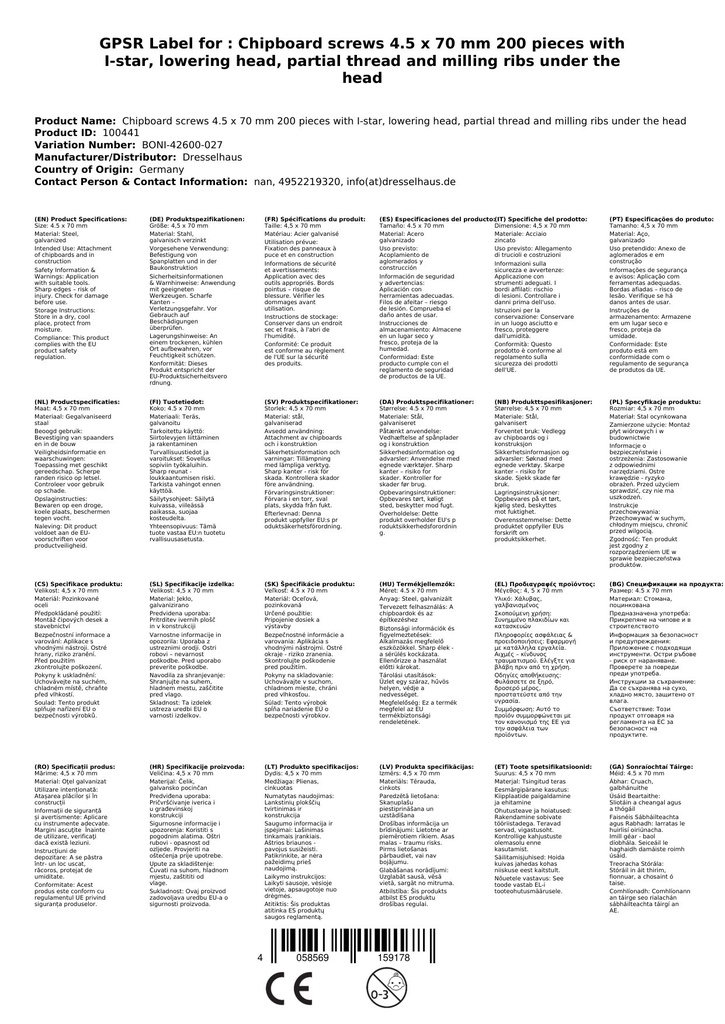 Puitlaastukruvid 4,5 x 70 mm 200 tükki I-tähega, süvistatav pea, osaline keere ja freesimisribid pea all-2