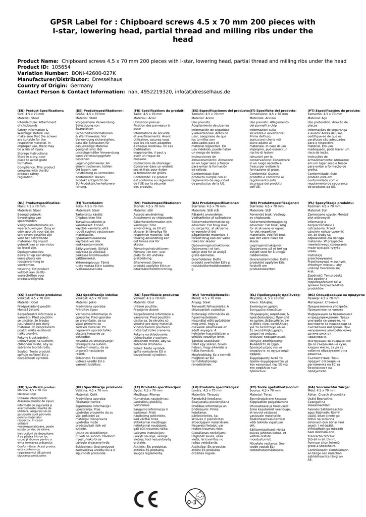 Puitlaastplaadi kruvid 4,5 x 70 mm 200 tükki koos I-tähega, süvistatav pea, osaline keere ja freesribid pea all-1