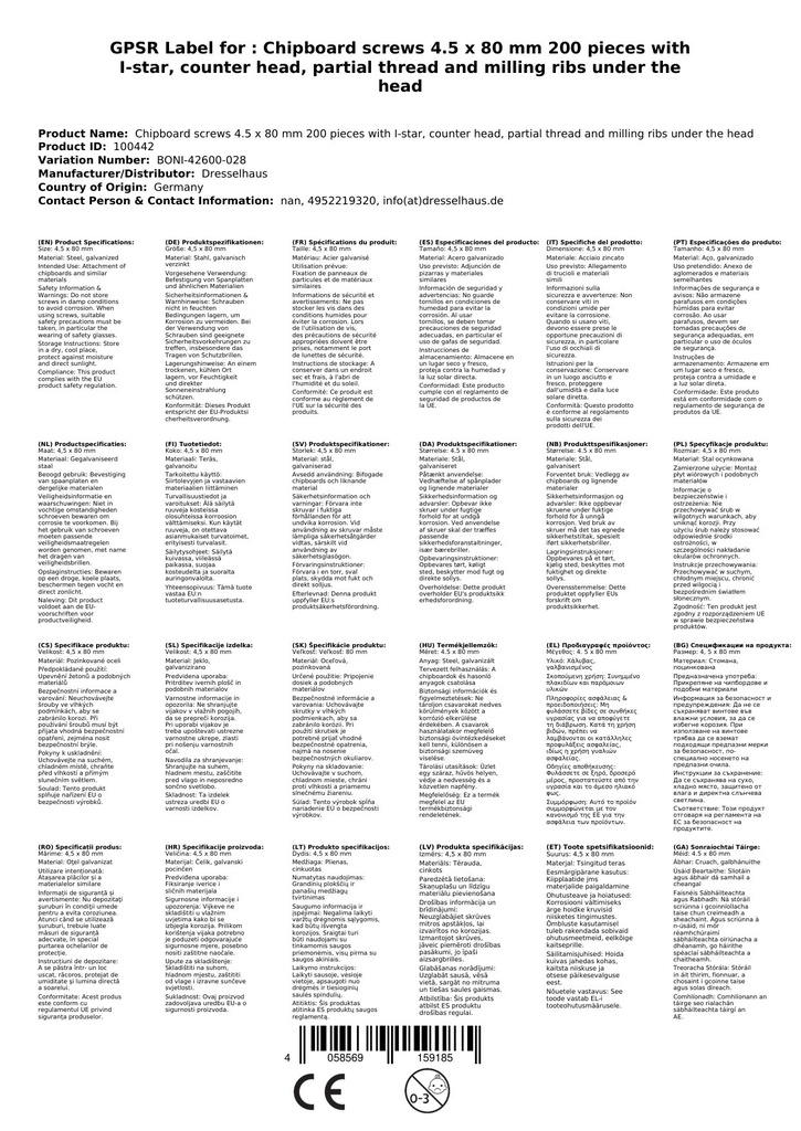 Puitlaastukruvid 4,5 x 80 mm 200 tükki I-tähega, süvistatav pea, osaline keere ja freesribid pea all-2