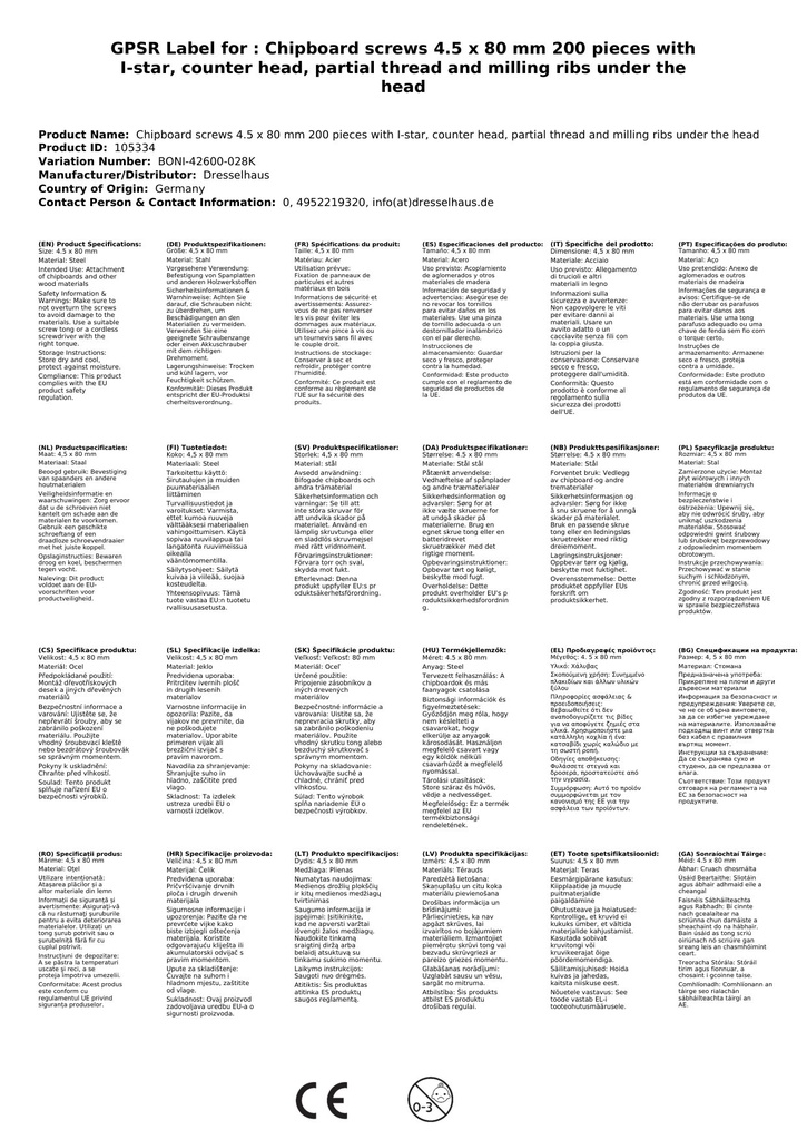 Puitlaastukruvid 4,5 x 80 mm 200 tk I-tähega, süvistatav pea, osaline keere ja freesribid pea all-1