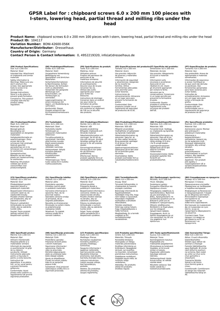 Puitlaastukruvid 6,0 x 200 mm 100 tükki I-tähega, süvistatud pea, osaline keere ja freesimisribid pea all-1