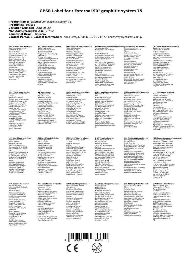 Nurgatükk Väline 90° grafiit Süsteem 75-1