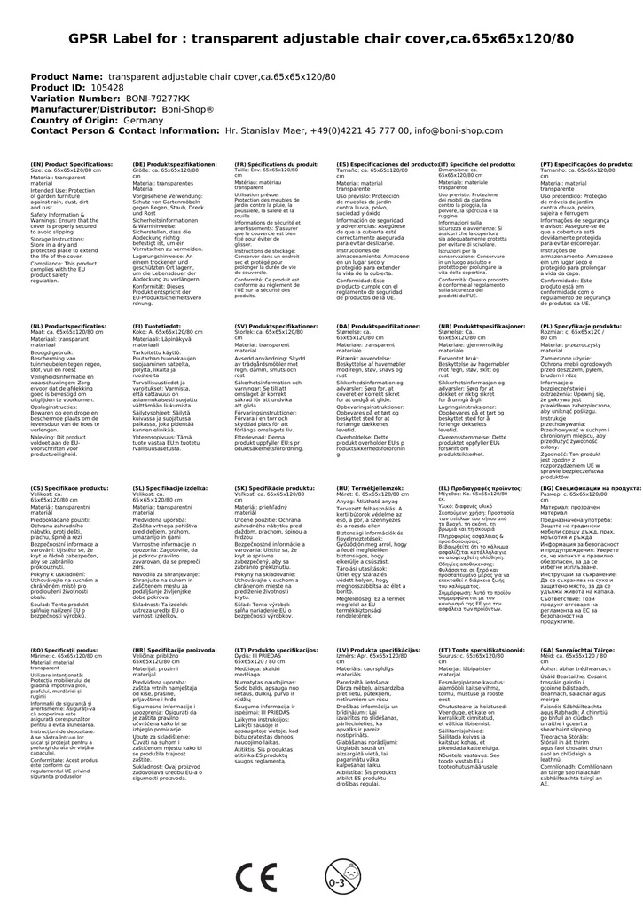 Läbipaistev reguleeritav toolikate, u.65x65x120/80-1