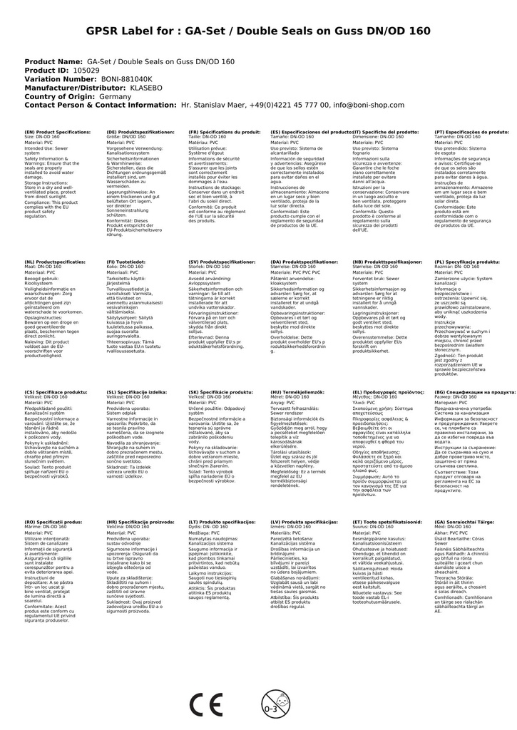 GA-komplekt / Topelttihendid malmist DN/OD 160-3