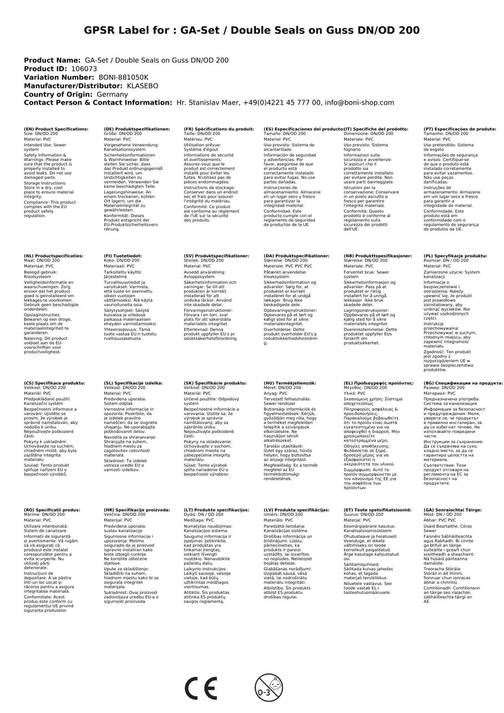 GA-Set / Topelttihendid malmist DN/OD 200-3