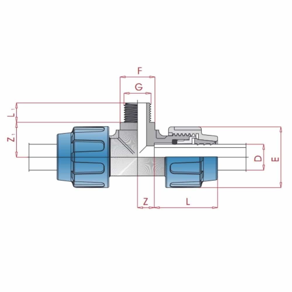 PP PE toruühendus T-kapp 20 x 1/2" AG x 20-0