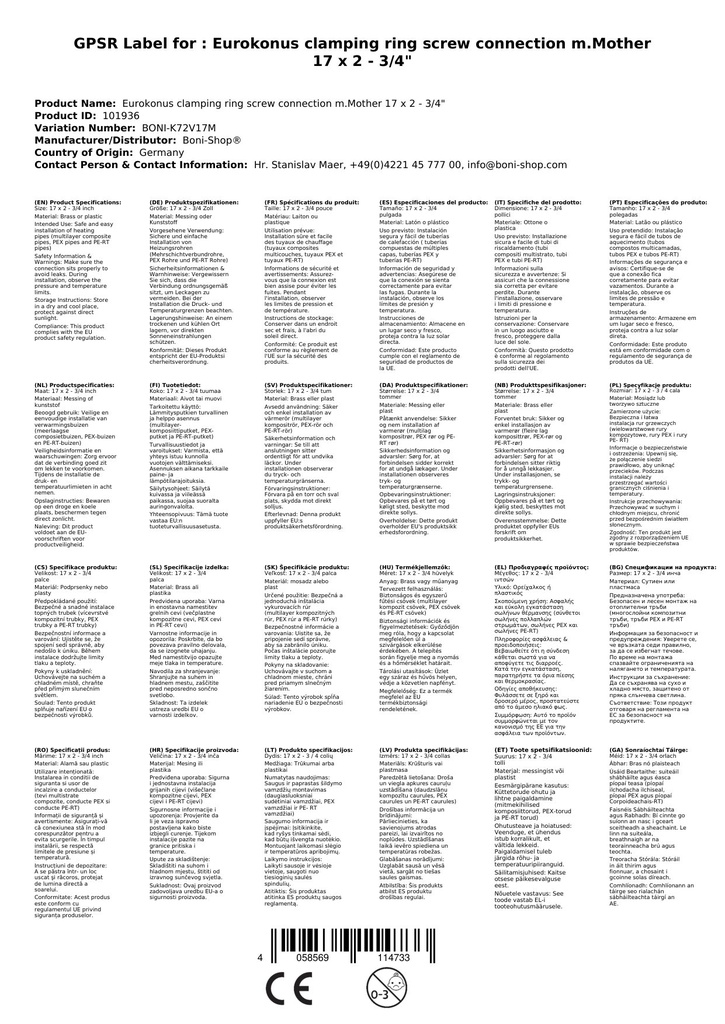 Eurokonus Klemmrõngasliitmik m.Mutter 17 x 2 - 3/4"-2