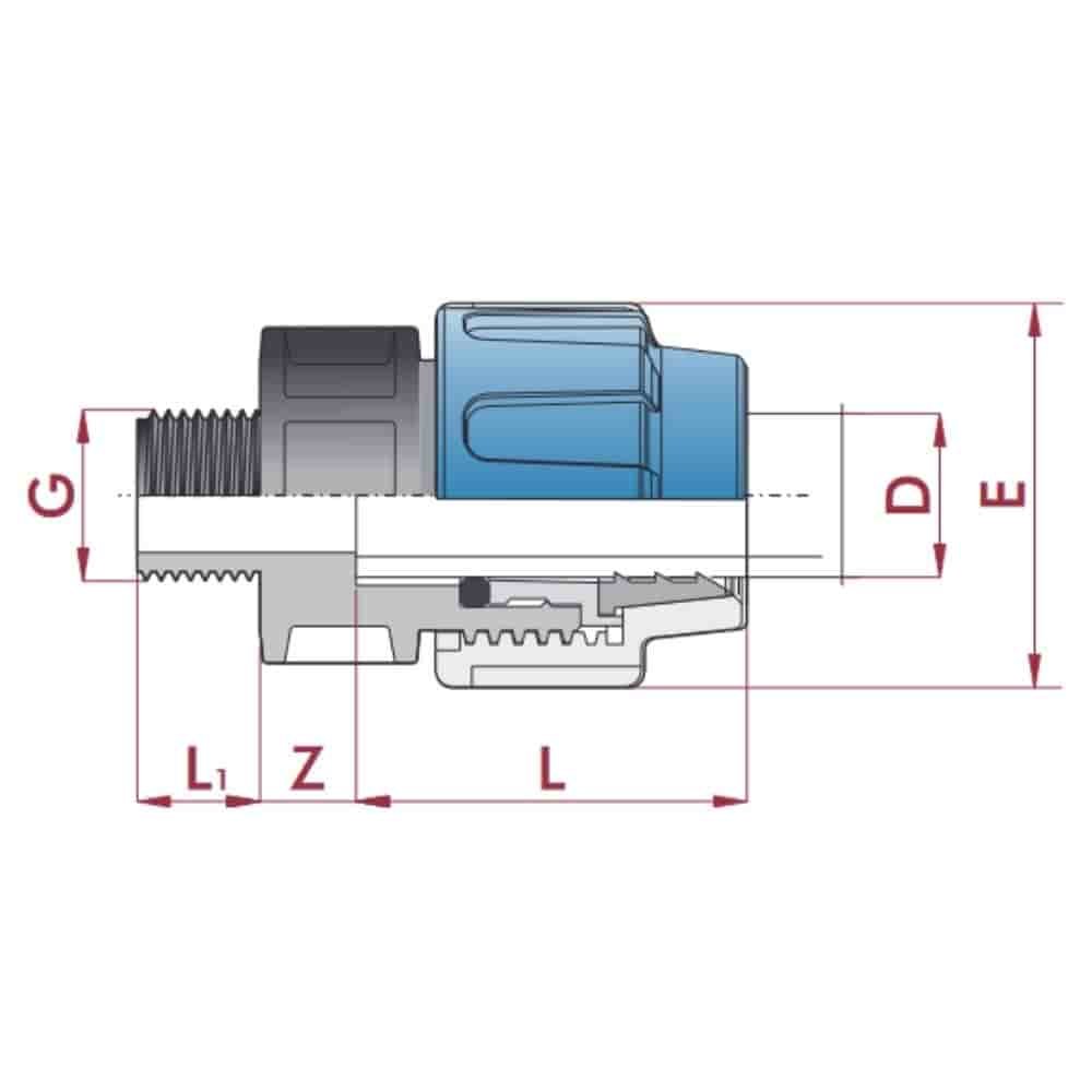 PP PE toruühendusliitmik 20 x 1/2" AG-0