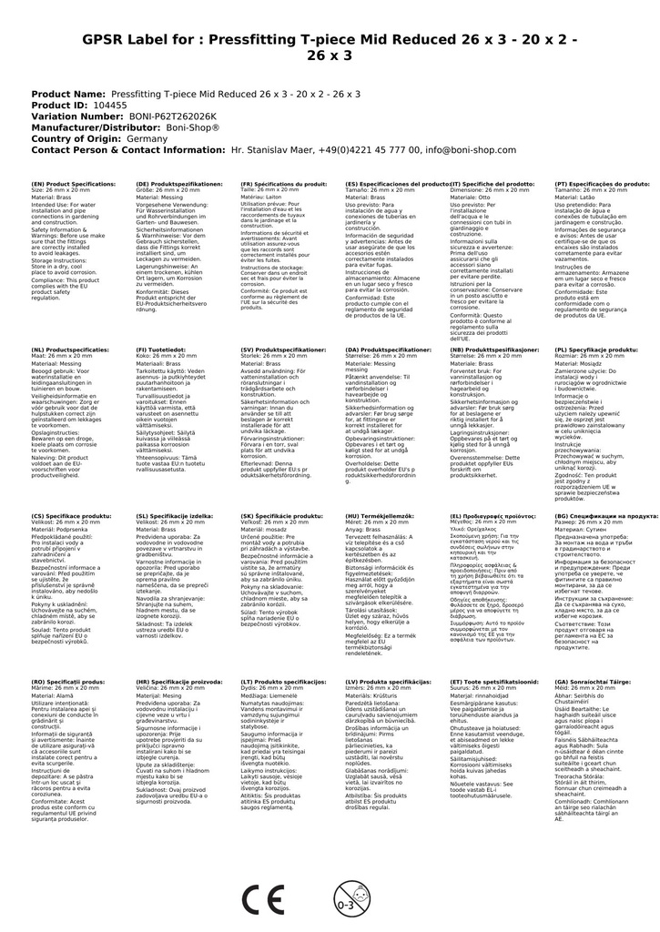 Pressliitmik T-kapp keskel vähendatud 26 x 3 - 20 x 2 - 26 x 3-3