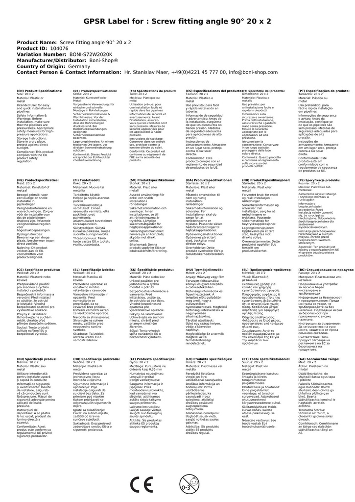 Kruviliitmik Nurk 90° 20 x 2-2