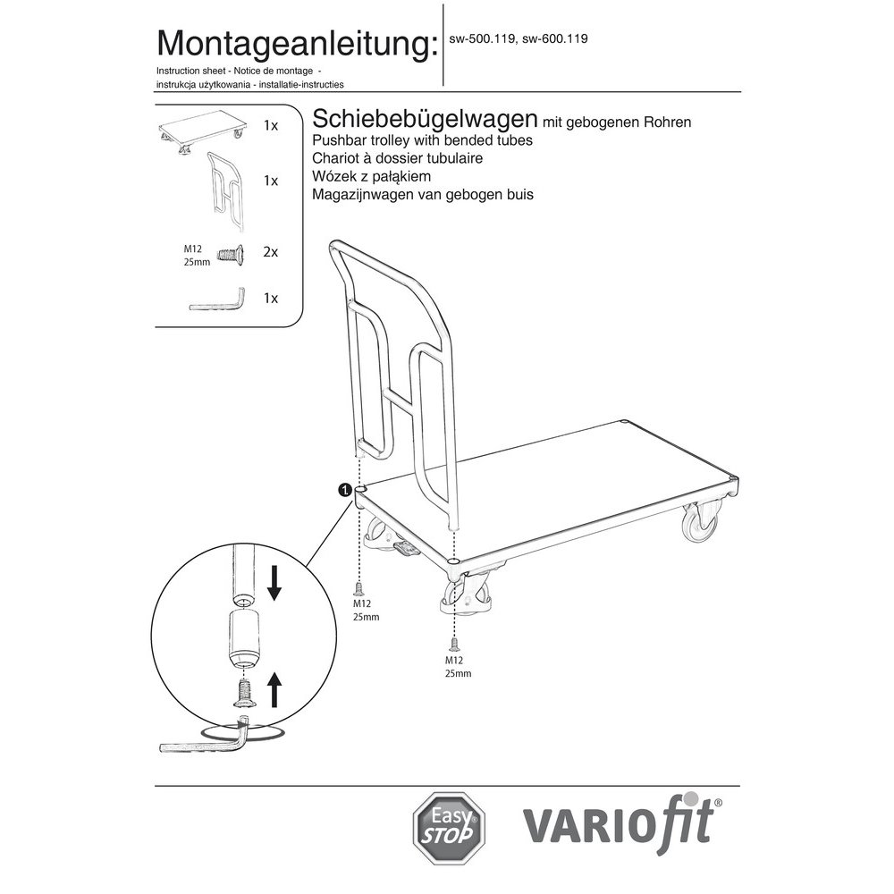 Lükkesangaga käru 250 kg tüüp M + EasySTOP-0