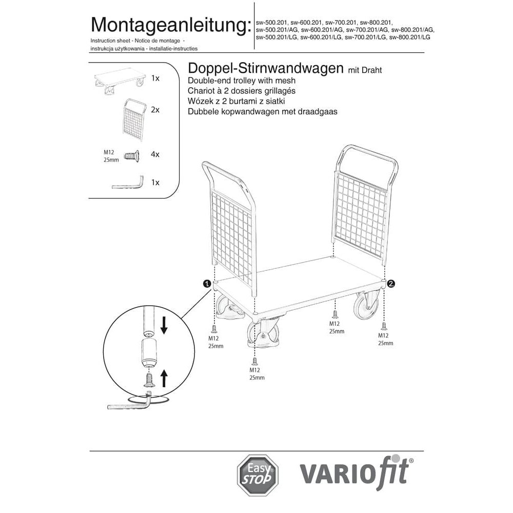 Topelt-traatvõre otsapaneeliga käru 400 kg tüüp S + EasySTOP-0