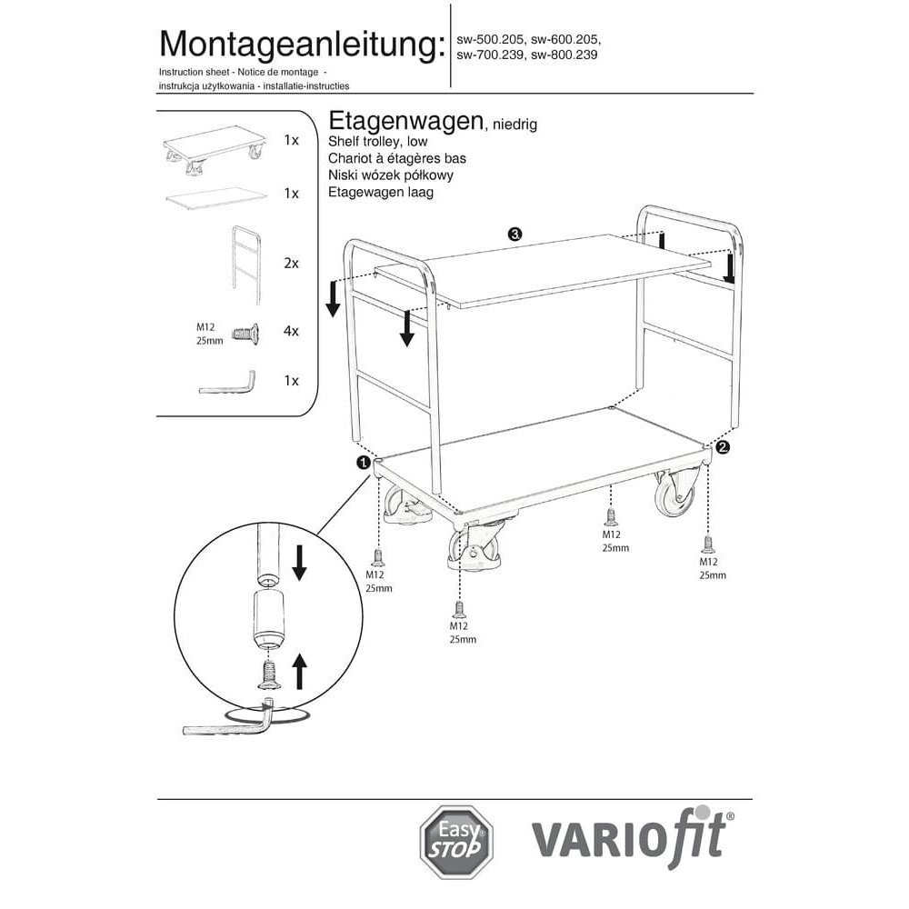 Käru kahe riiuliga 250 kg tüüp S + EasySTOP-1