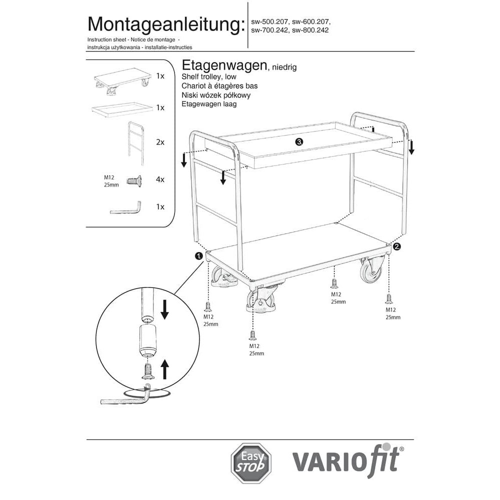 Riiulivanker 2 alusega 250 kg Tüüp S + EasySTOP-1