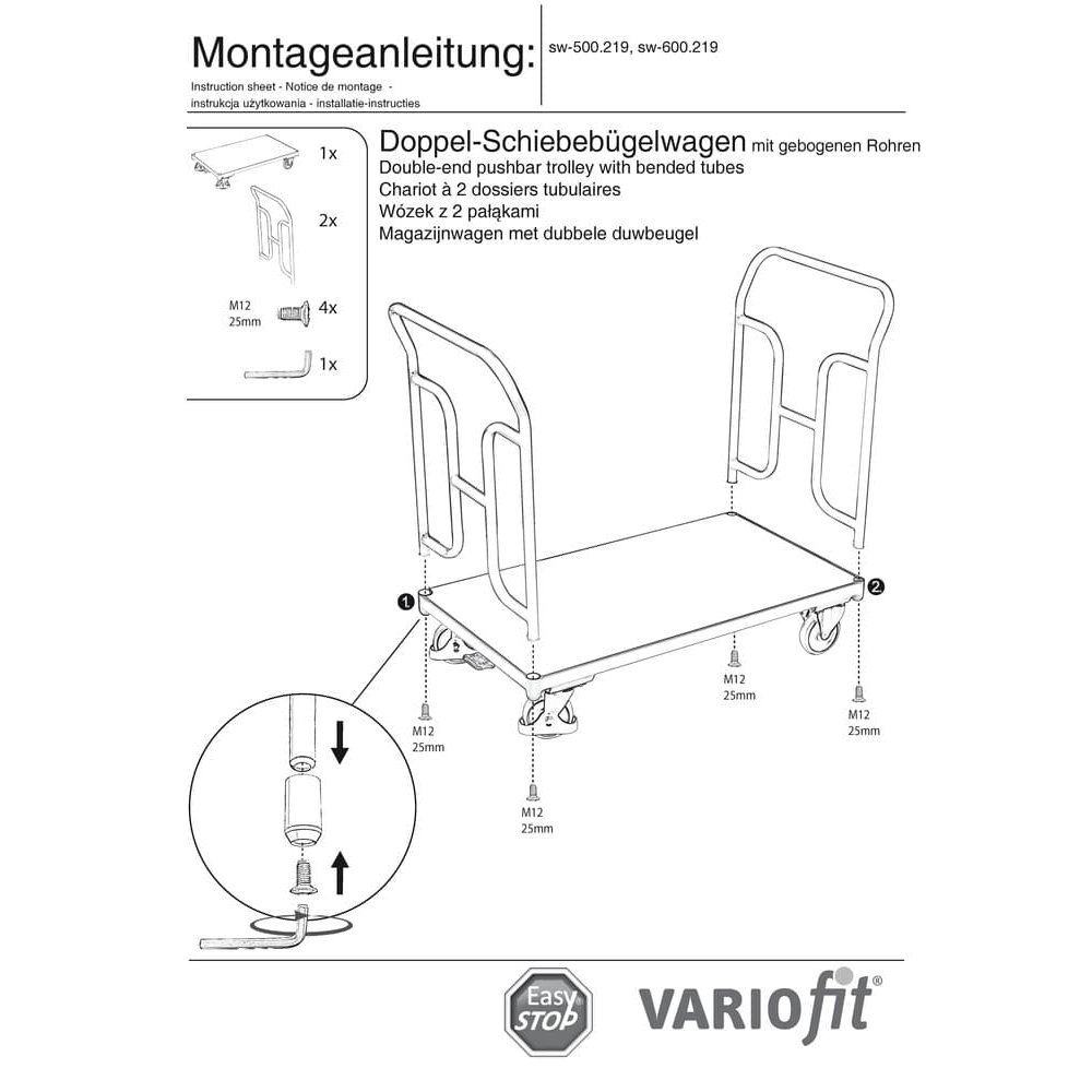 Topelt-lükkesangaga käru 250 kg Tüüp M + EasySTOP-0