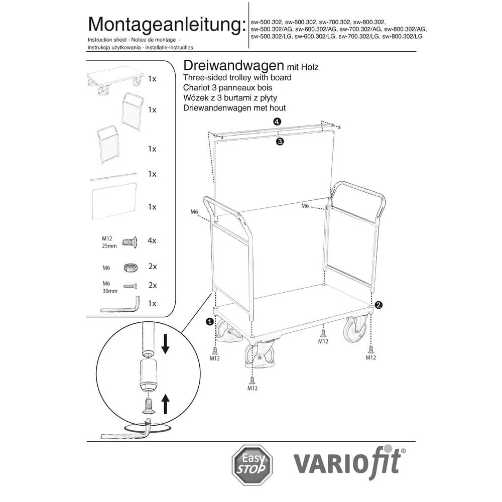 Kolmeseinaline käru 400 kg tüüp S + EasySTOP-0