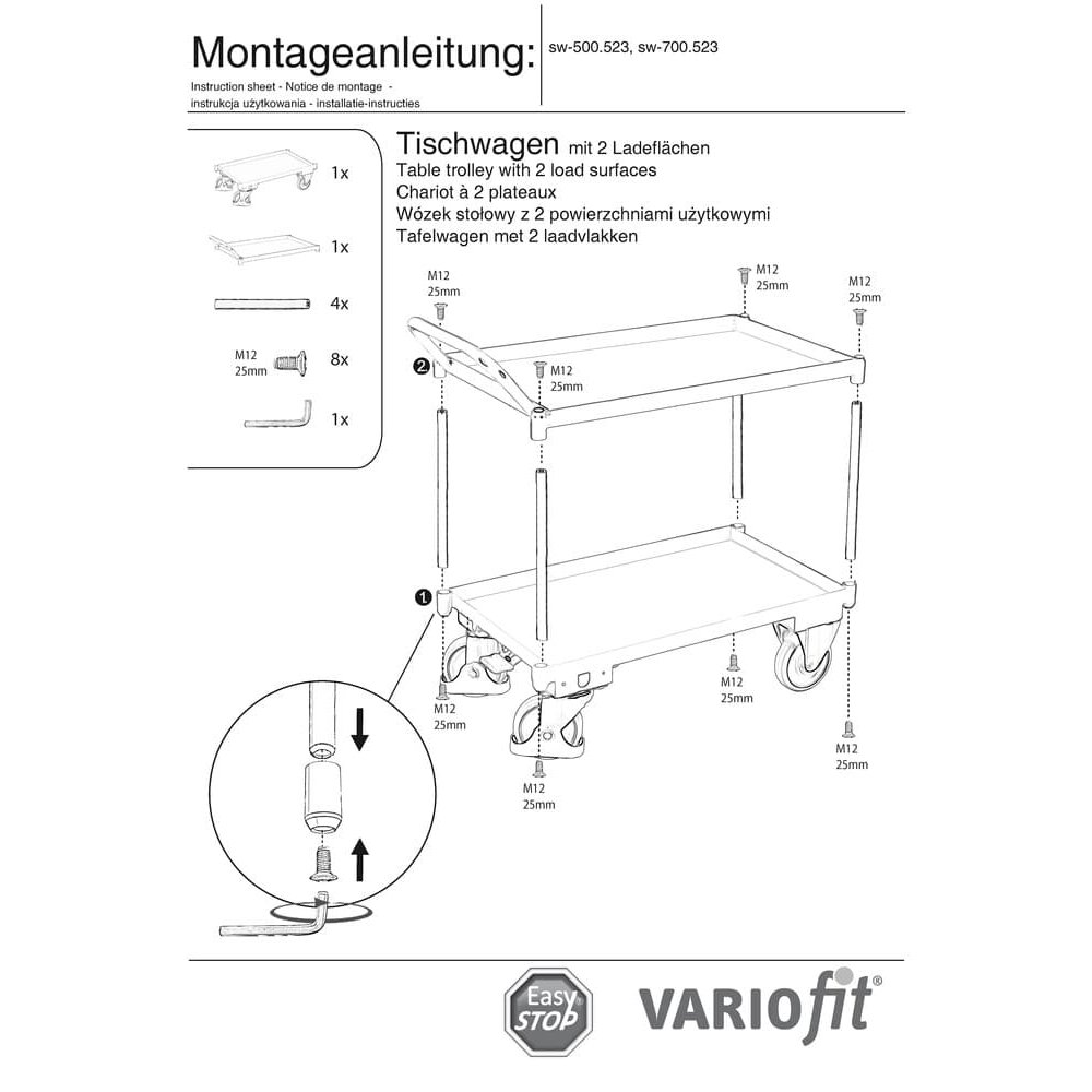 Töölaud kahe riiuliga, serv 40 mm kõrge, kõrge lükkesang + EasySTOP-0