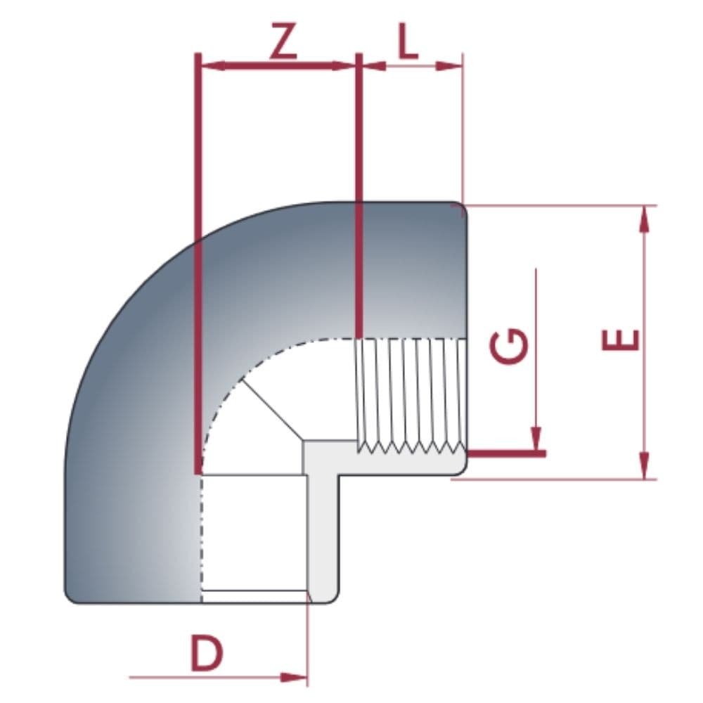 PVC-U 90°Põlv Pesa x IG 20 mm x 1/2" PN10-0