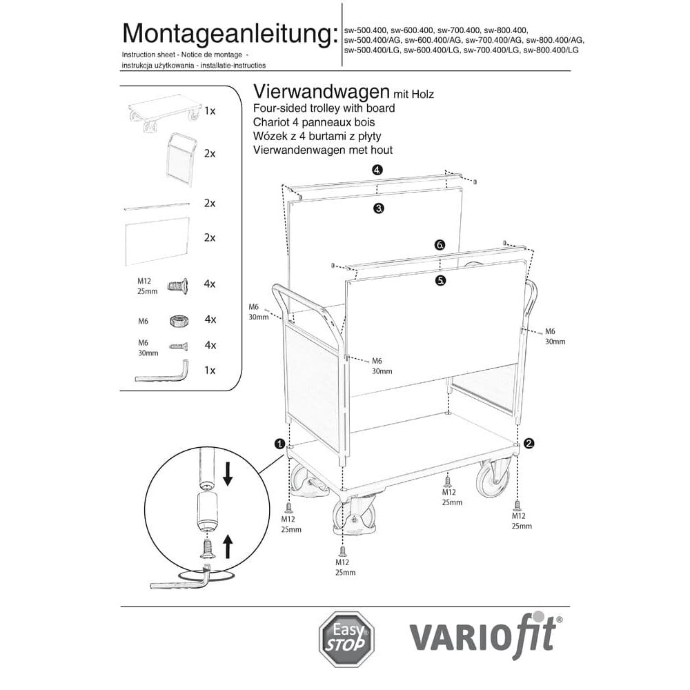 Nelja küljega käru 500 kg tüüp M + EasySTOP-0