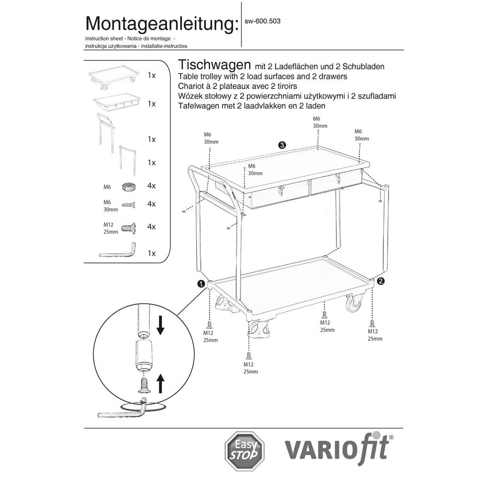 Laudakäru 250 kg kahe lukustatava sahtli, kõrge lükksanga ja EasySTOP süsteemiga-0