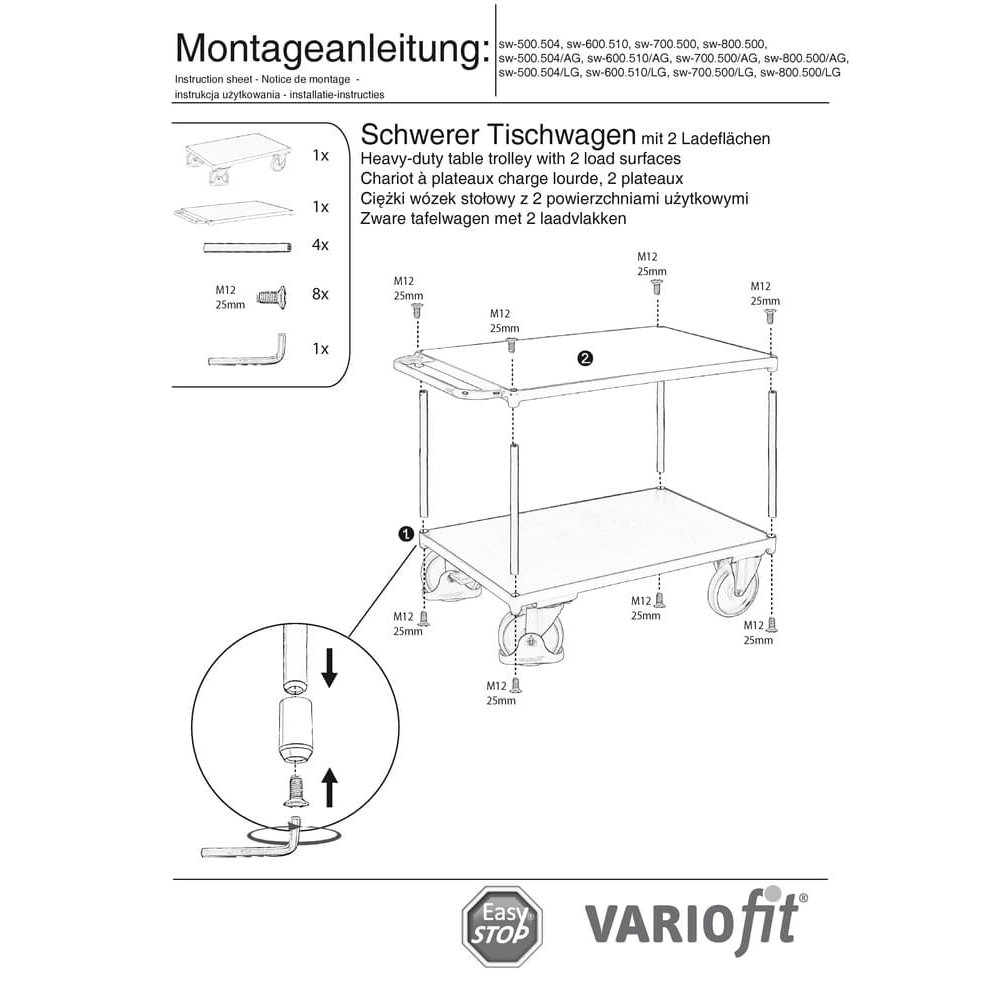 Raske töölauaga 500 kg kahe laadimisalaga tüüp M + EasySTOP-0