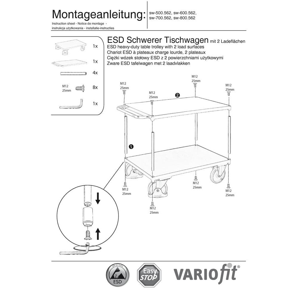 Raske ESD laudkäru 2 laadimisalaga, tüüp M + EasySTOP-0