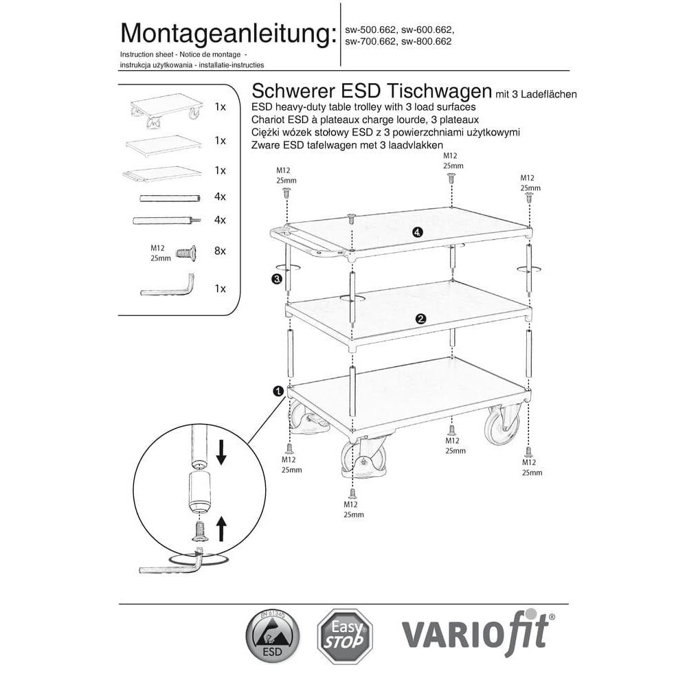 Raske ESD lauatõstuk 3 laadimisplatvormiga tüüp M + EasySTOP-0