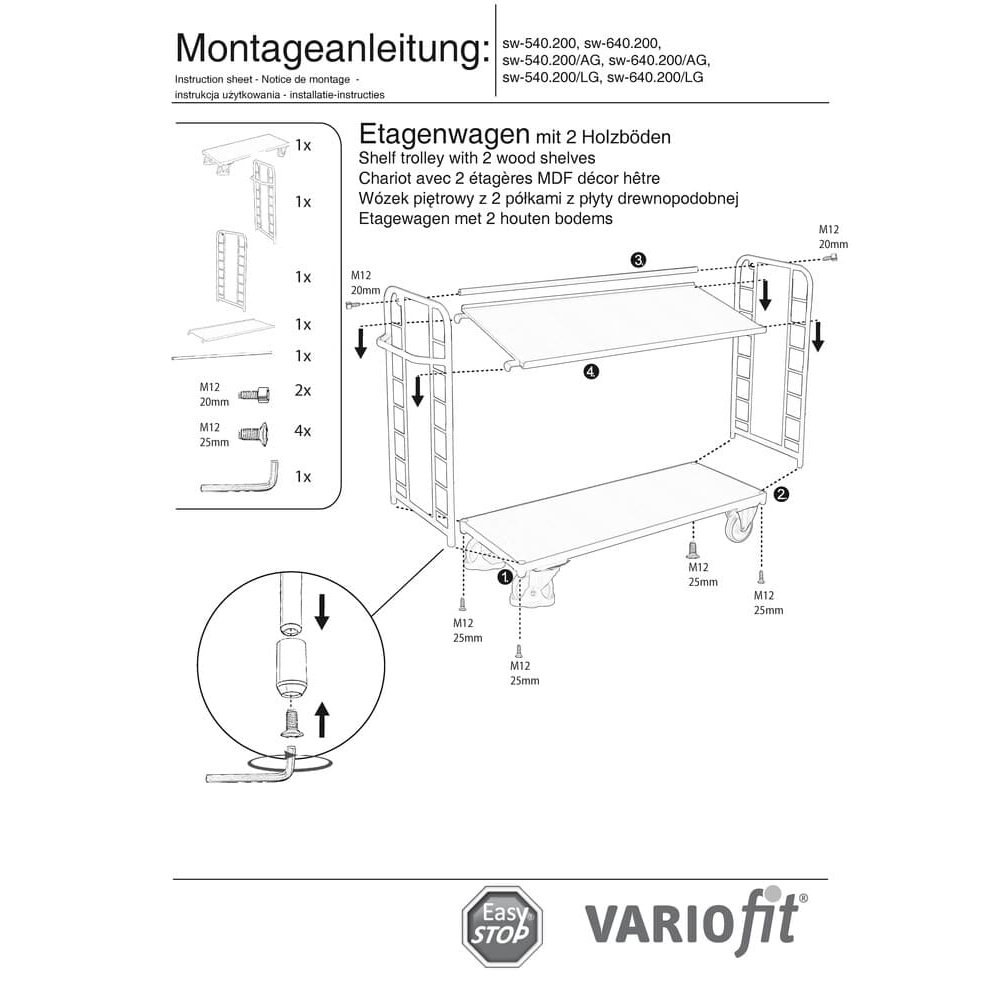 Korrusekäru 2 riiuliga 400 kg kandevõime tüüp L + EasySTOP-0