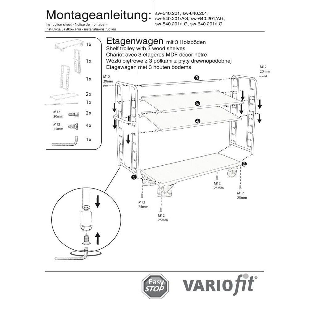 Riiulikäru 3 riiuliga 400 kg tüüp L + EasySTOP-0