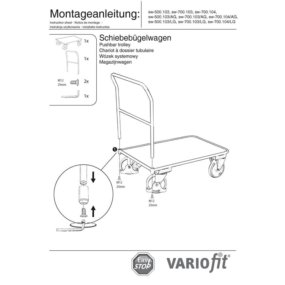 Lükkeline käru 400 kg tüüp M + EasySTOP-0