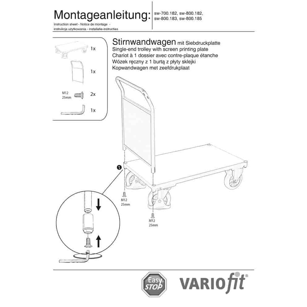 Esiseinaga käru 1000 kg tüüp S + EasySTOP-0