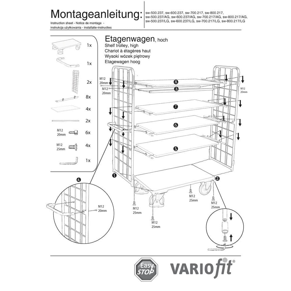 Paketveok kõrge 2 võrguseina + 5 riiuliga 500 kg kandevõime tüüp L + EasySTOP-0