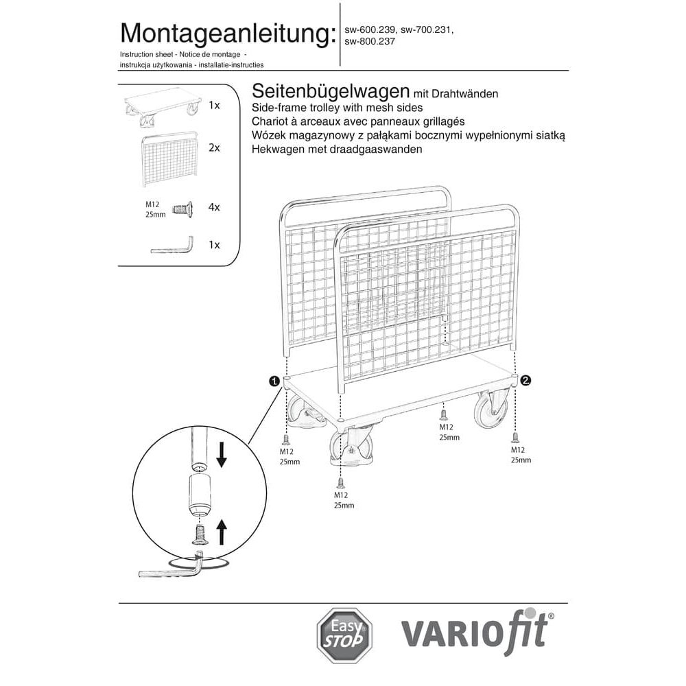 Traadiga külgtoedukäru tüüp M + EasySTOP-0