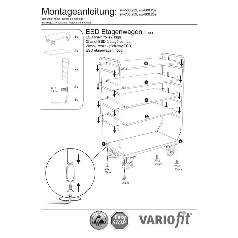 Kõrge ESD riiulvagun 5 riiuliga tüüp L + EasySTOP-0