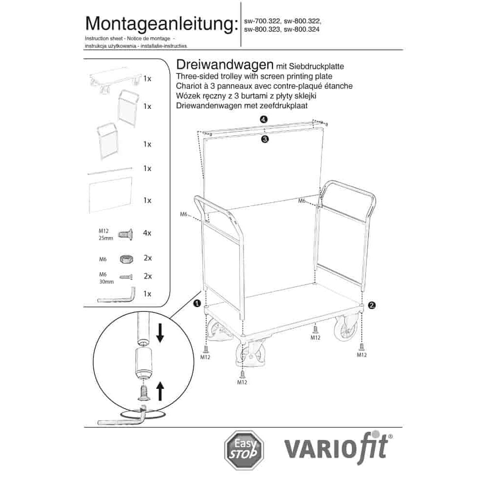 Kolmeseinaga käru 1000 kg tüüp S + EasySTOP-0