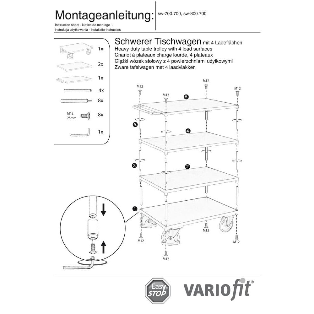 Raske lauatõstuk 500 kg 4 laadimisalusega Tüüp M + EasySTOP-0