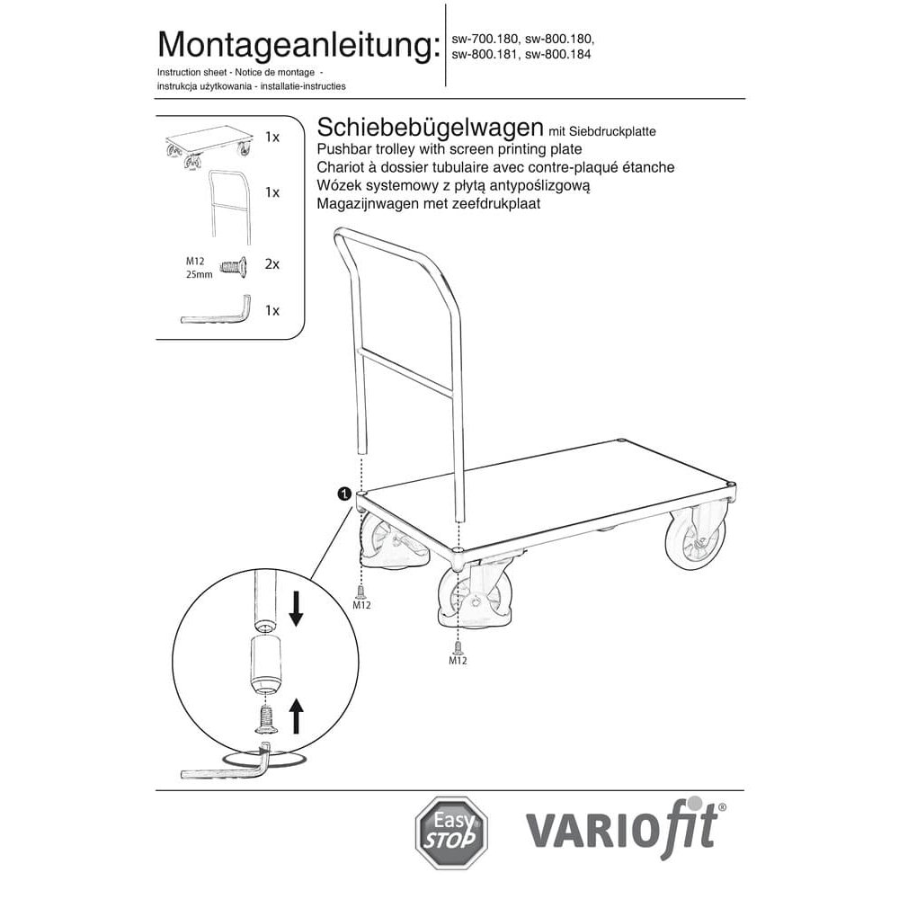 Lükkesangaga käru 1000 kg Tüüp L + EasySTOP-0