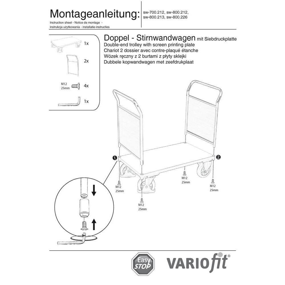 Kahe otsaseinaga käru 1000 kg tüüp M + EasySTOP-0