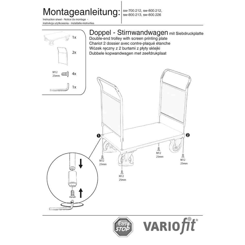 Kahe otsaseinaga käru 1000 kg tüüp L + EasySTOP-0