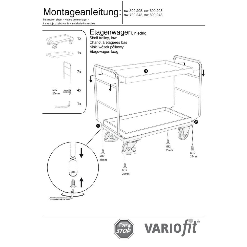 Kõrge riiulikäru 5 riiuliga 250 kg kandevõime Tüüp XL + EasySTOP-1