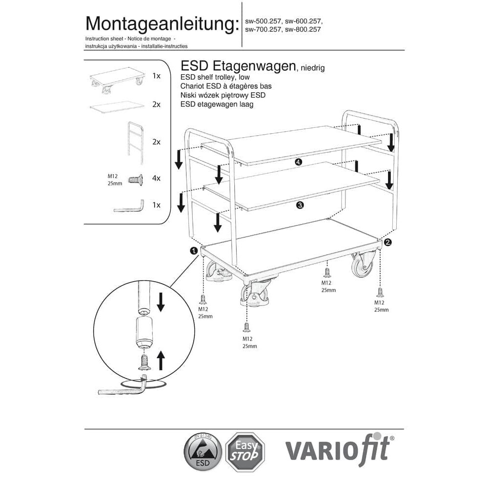 ESD Riiulikäru 3 riiuliga, tüüp XL + EasySTOP-0