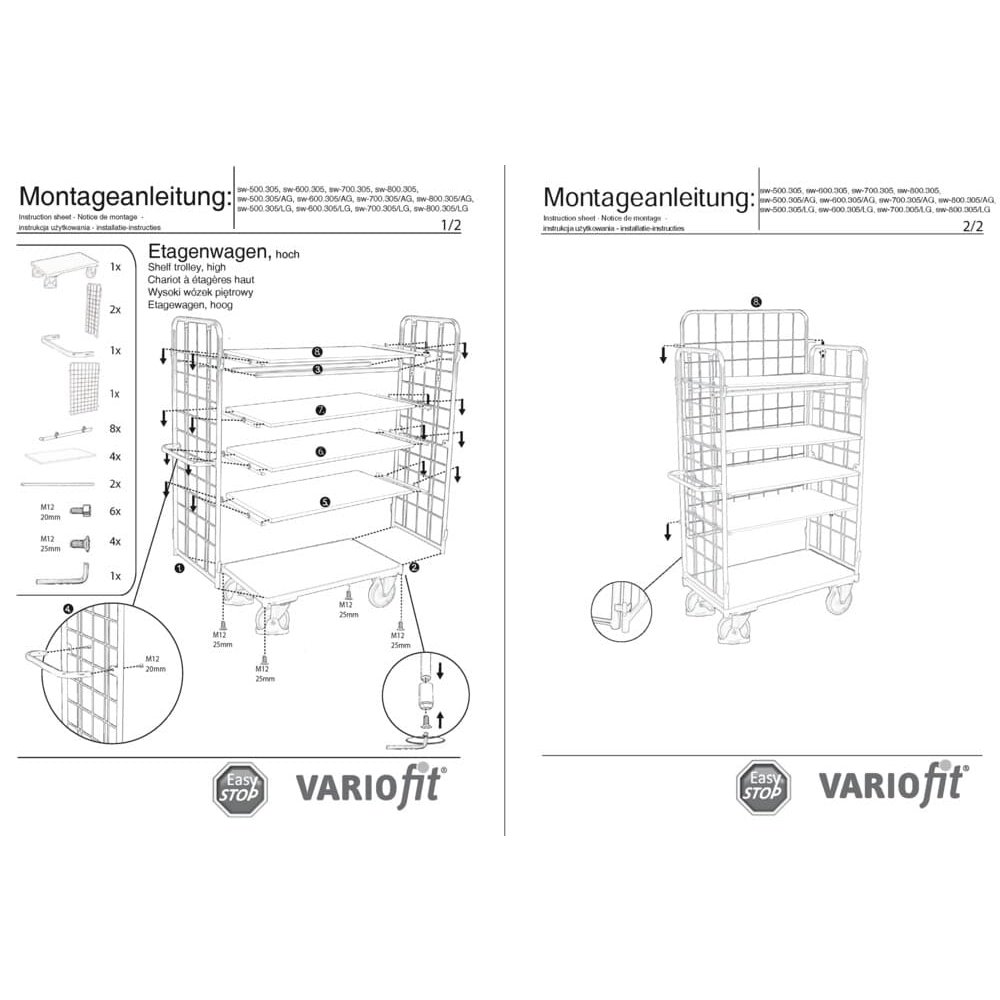 Pakett-Kolmeseinaline kõrge käru 5 riiuliga 500 kg tüüp XL + EasySTOP-0