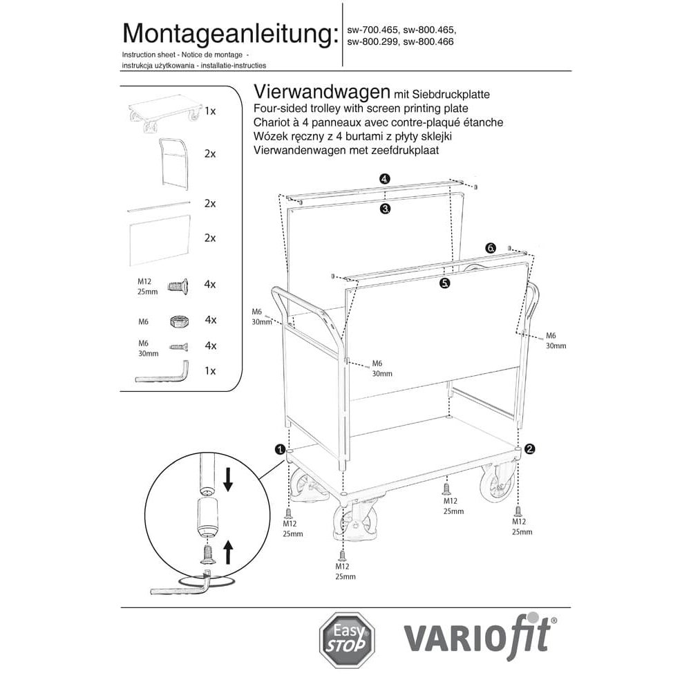 Neljaseinaline käru 1000 kg tüüp M + EasySTOP-0